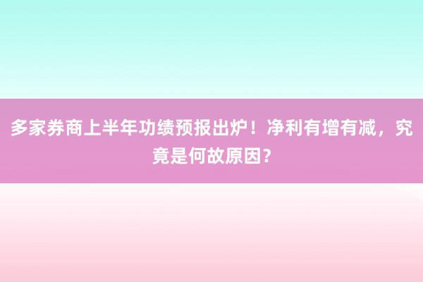 多家券商上半年功绩预报出炉！净利有增有减，究竟是何故原因？