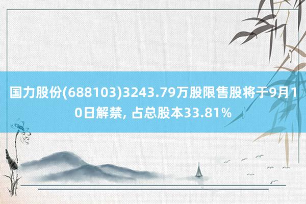 国力股份(688103)3243.79万股限售股将于9月10日解禁, 占总股本33.81%